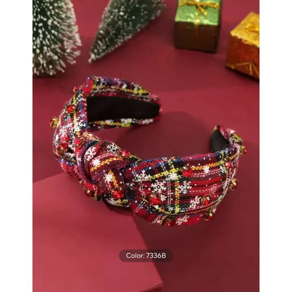 Jeweled Red Plaid Knot‎ Headband